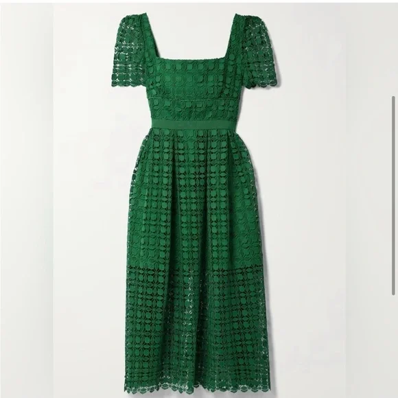 Self-Portrait MIDI Green Lace Petal Dress - Picture 3 of 8